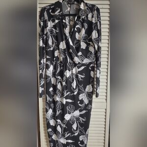 Lane Bryant Monochrome Floral Long Sleeve Dress